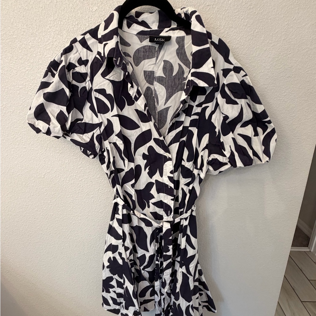 Msk Navy & White Floral Button-Up Dress